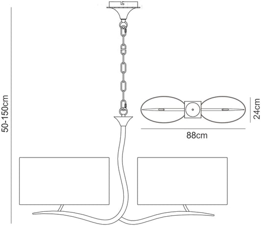 Mantra M1150 Eve Linear Pendant 2 Arm 4 Light E27, Anthracite with White Oval Shades