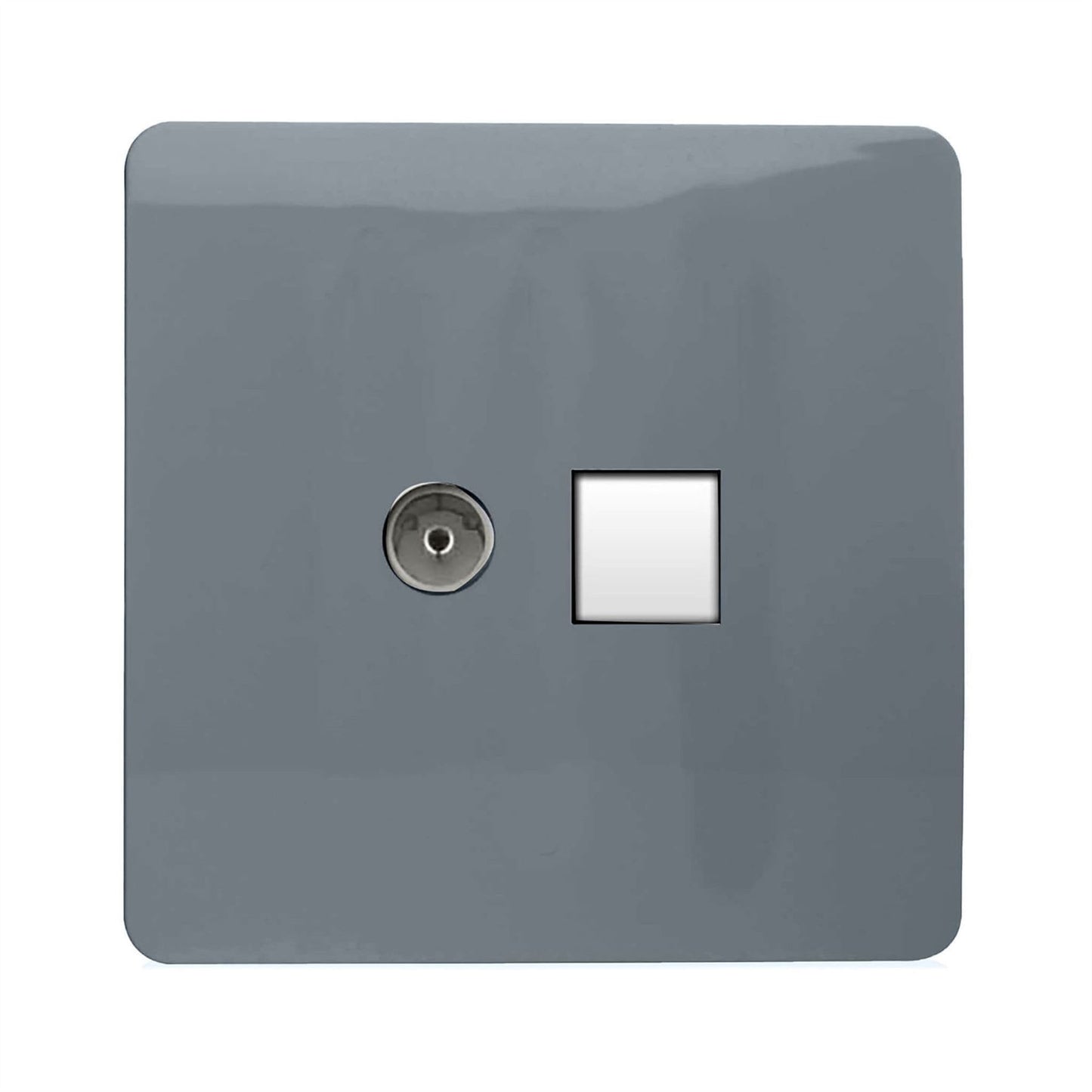 Trendi Switch 2 Gang TV Co-Axial & RJ45 Cat 6 Modern Designer PC Ethernet Sockets in Warm Grey