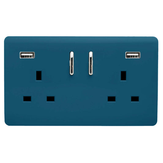 Trendi 2 Gang Artistic Modern Glossy 13 Amp 2 x 3.1mA USB Switched Plug Socket Midnight Blue
