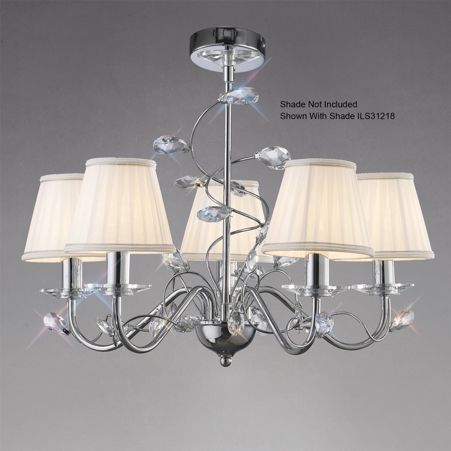 Diyas Willow 50cm WITHOUT SHADE 5 Light E14 Polished Chrome/Crystal Ceiling Pendant Light Fitting