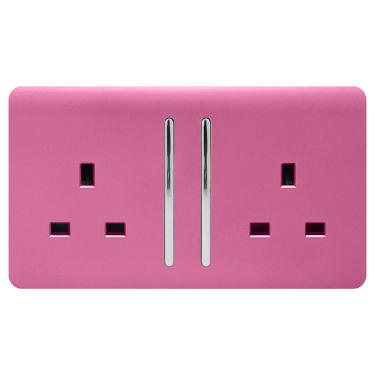 Trendi 2 Gang Artistic Modern Glossy 13 Amp Switched Plug Socket Pink (3 Pack)