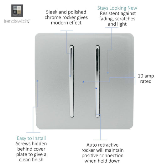 Trendi Artistic Modern Auto Retractive 2 Door Bell Switch Silver ART-2DBSI