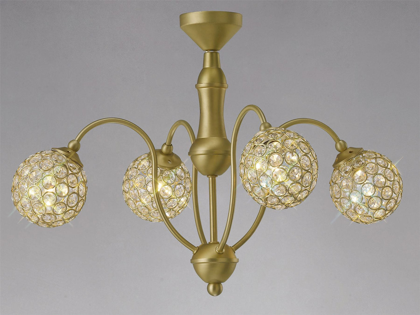 Diyas Apollo 4 Light G9 Satin Brass/Crystal Ceiling Pendant Light Fitting