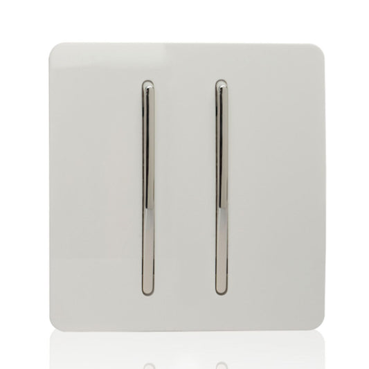Trendi 2 Gang 2 Way 240V Screwless Artistic Modern Glossy 10 Amp Chrome Rocker Electrical Wall Light Switch in Ice White (2 pack)