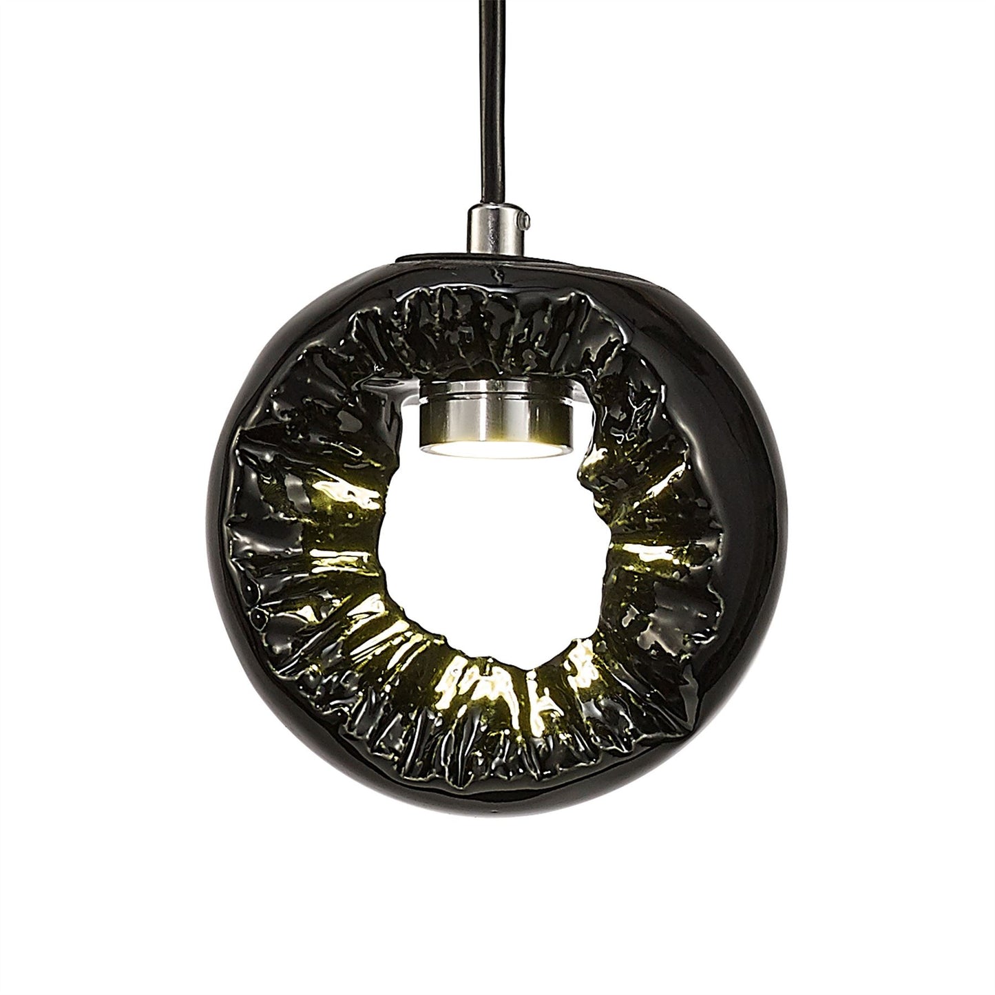 Diyas Salvio 15cm Ceramic Round Sculpture 1 x 3W LED 4200K Chrome/Black, 3yrs Warranty Ceiling Pendant Light Fitting