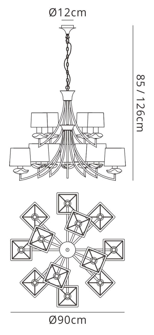 Mantra M0792 Akira Pendant 2 Tier 12 Light E14, Polished Chrome with Black Shades
