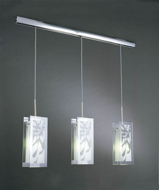 Mantra Euphoria Linear Pendant 3 Light L1/SGU10, Polished Chrome/Opal White Glass, CFL Lamps INCLUDED
