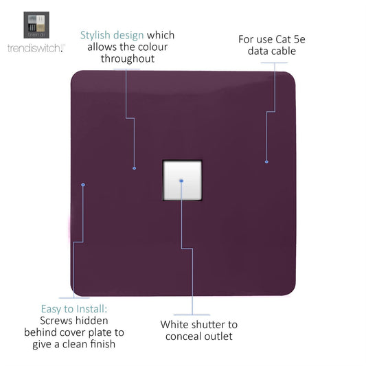 Trendi Artistic Modern Glossy Tactile RJ45 Cat 5e Ethernet Socket Plum