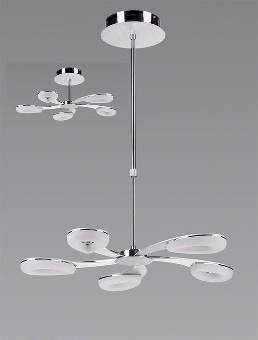 Mantra Fusion Juno 65cm Telescopic 5 Light 30W LED 3000K, 2700lm, Satin Aluminium/Frosted Acrylic/Polished Chrome, 3yrs Warranty