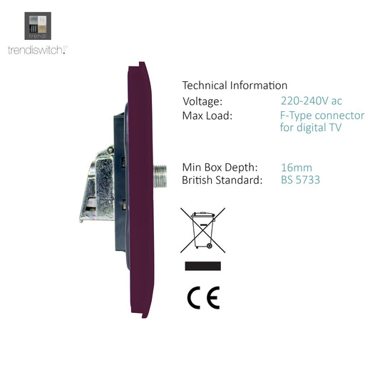 Trendi Switch Plum Purple TV Coaxial & F-Type Satellite Socket - Screwless