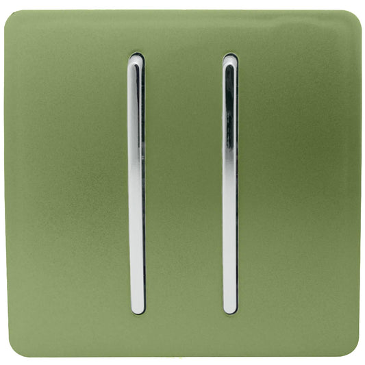 Trendi 2 Gang 2 Way 240V Screwless Artistic Modern Glossy 10 Amp Chrome Rocker Electrical Wall Light Switch in Moss Green (2 pack)