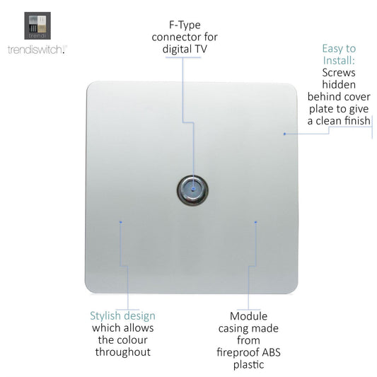 Trendi 1 Gang Modern Screwless Television Satellite Socket in Silver - ART-SATSI