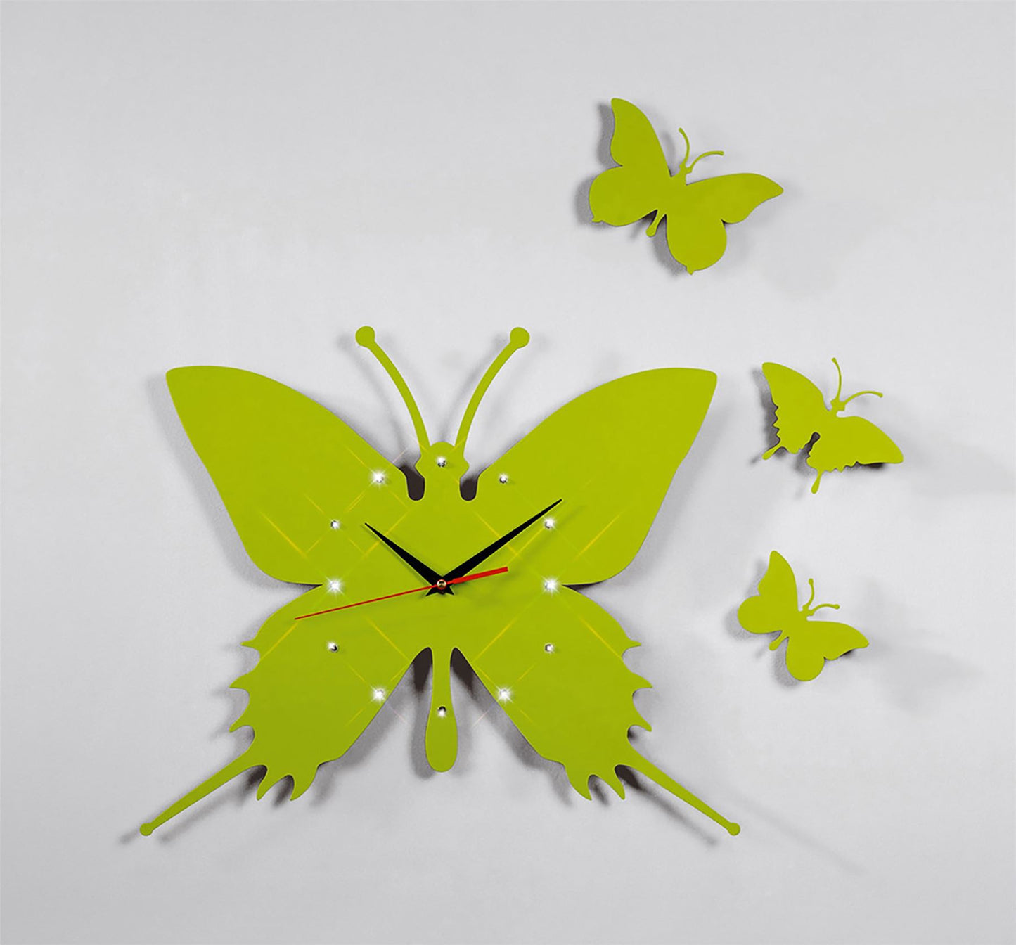 Diyas Home (DH) Infinity Butterfly Clock Green/Crystal Wall