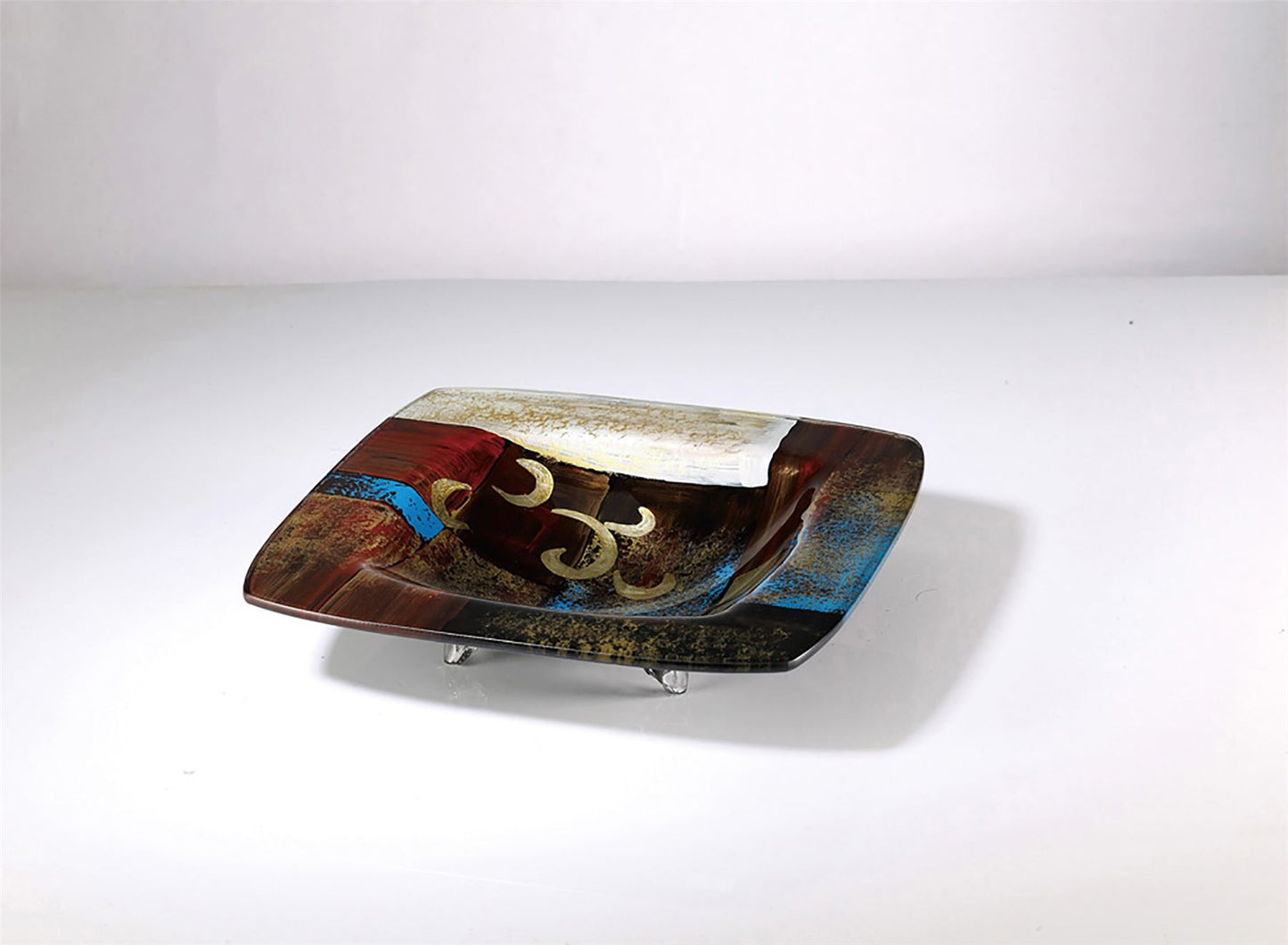 Diyas Home (DH) Delphia Glass Art Platter Brown/Blue/Multi-Colour Glitter