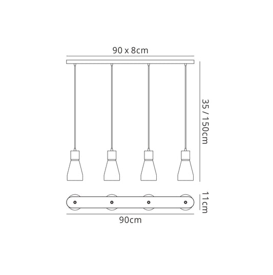 Mantra Fusion Kos E27 Fusion M5840 Kos Linear Pendant 4L 4 x E27 Max 40W, White/ Black