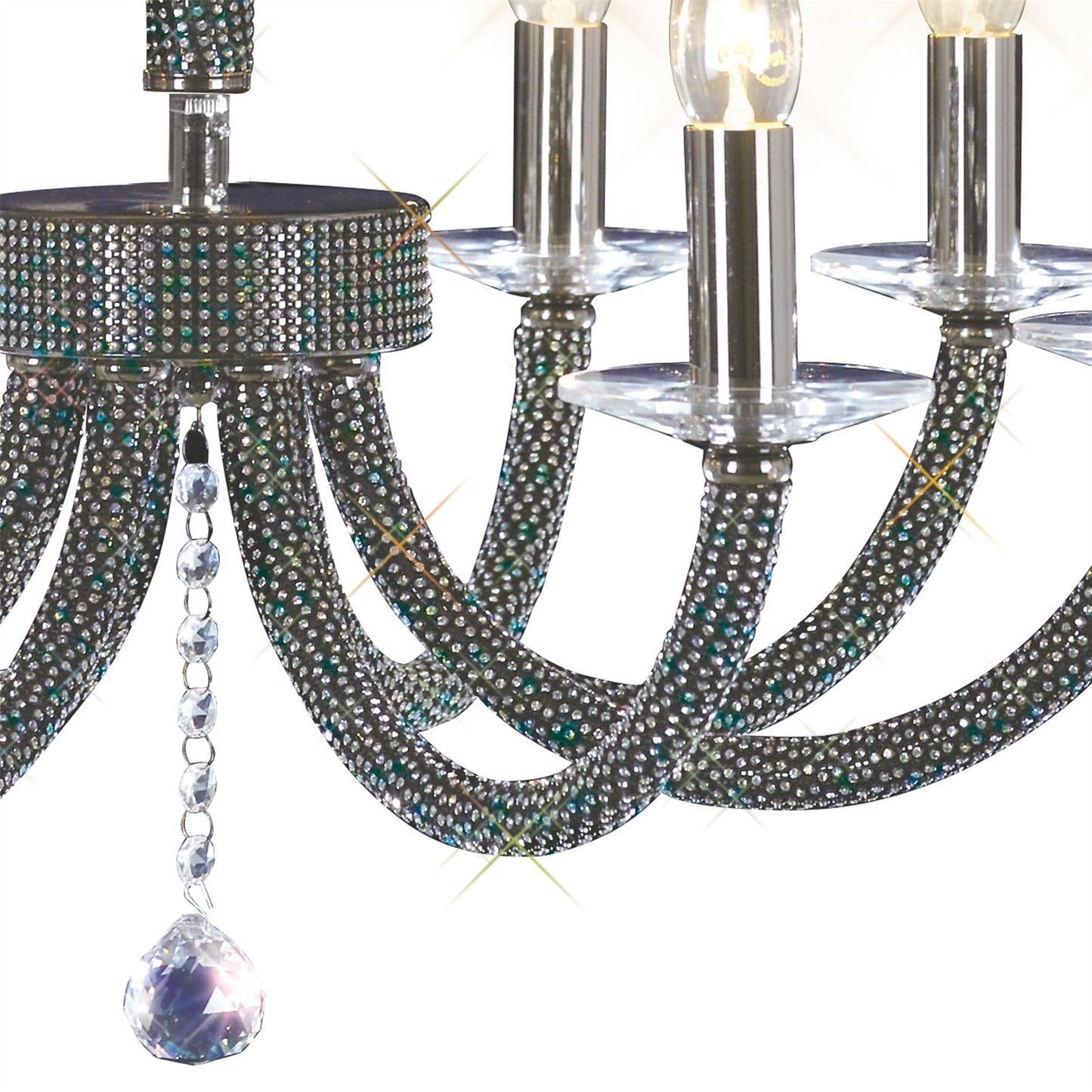 Diyas Elena 70cm 8 Light E14 Black Chrome/Crystal Ceiling Pendant Light Fitting