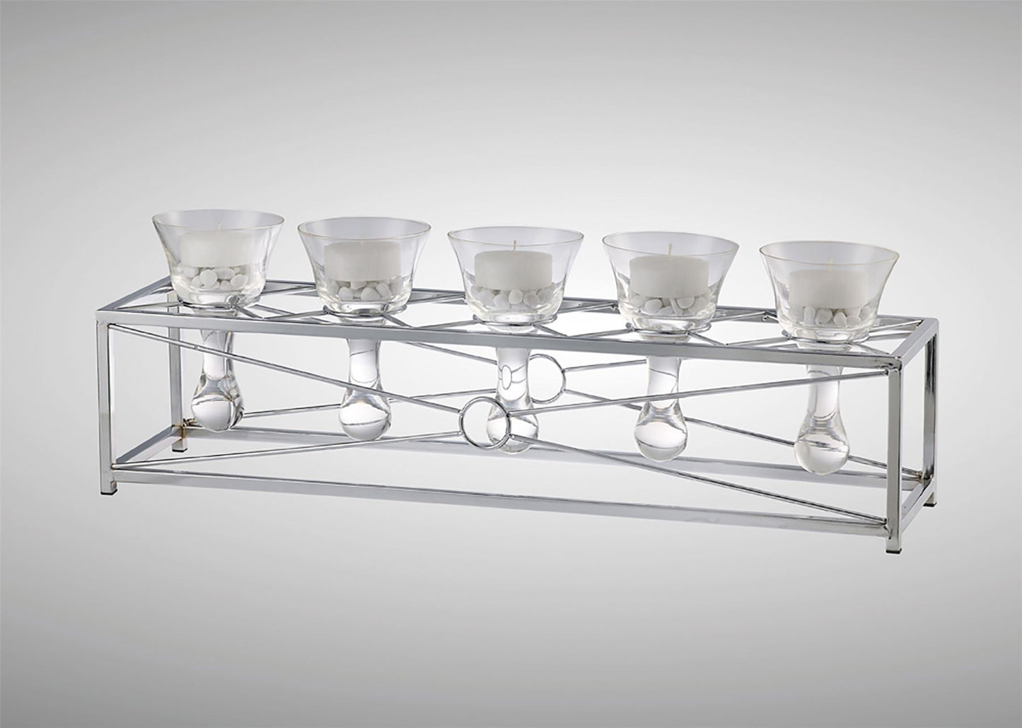 Diyas Home (DH) Tessa Candle Holder 5 Polished Chrome/Clear Glass Art
