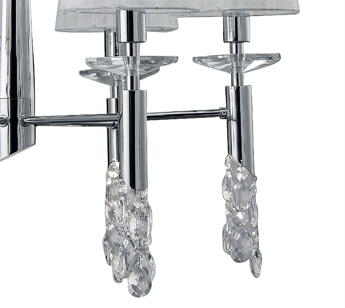 Mantra M3851 Tiffany Pendant 6+6 Light E14+G9, Polished Chrome with White Shades & Clear Crystal