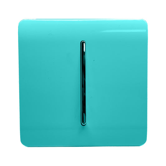 Trendi 1 Gang 2 Way 240V Screwless Artistic Modern Glossy 10 Amp Chrome Rocker Electrical Wall Light Switch in Bright Teal (5 pack)