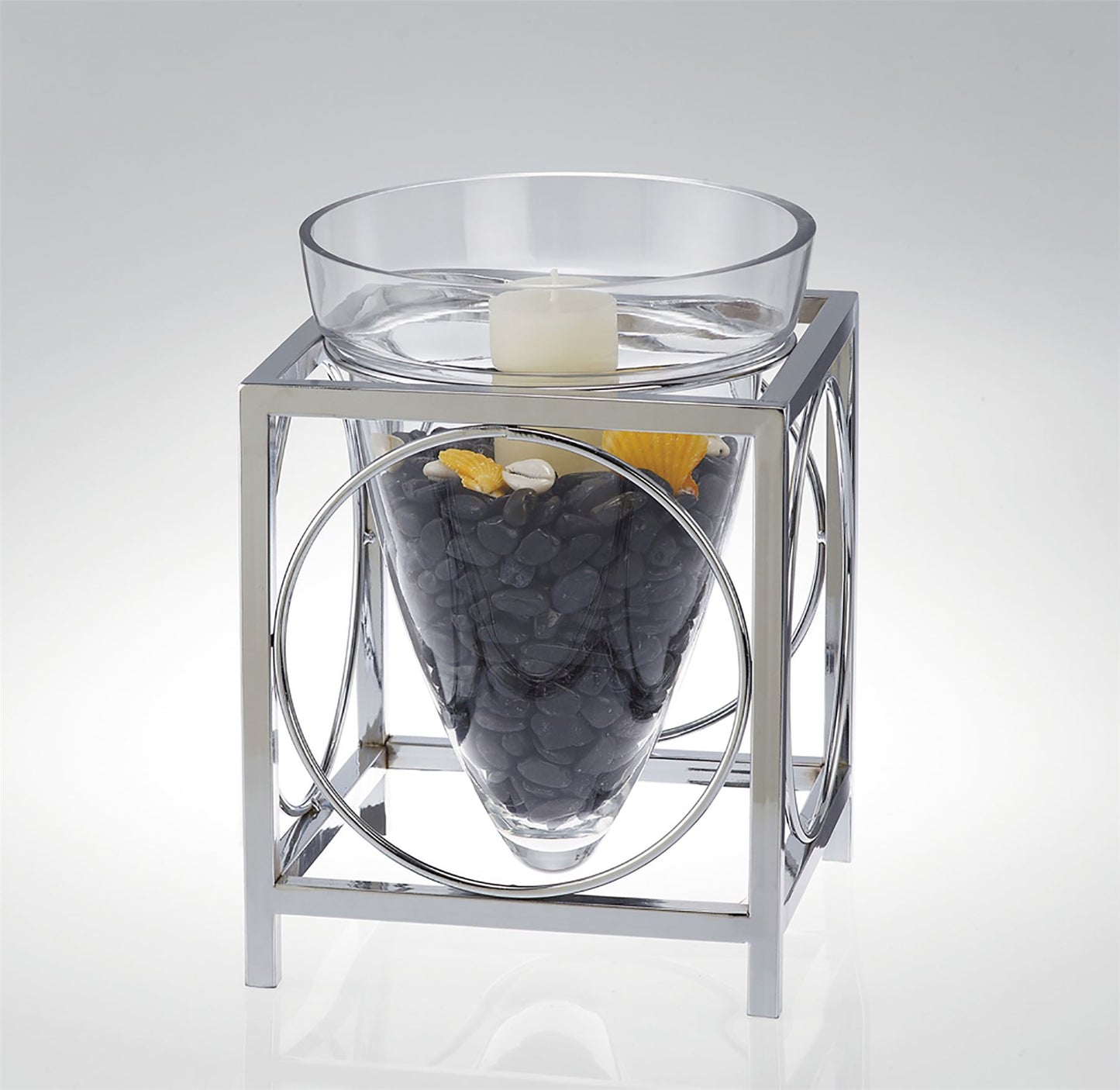 Diyas Home (DH) Tessa Candle Holder 1 Cone Large Polished Chrome/Clear Glass Art