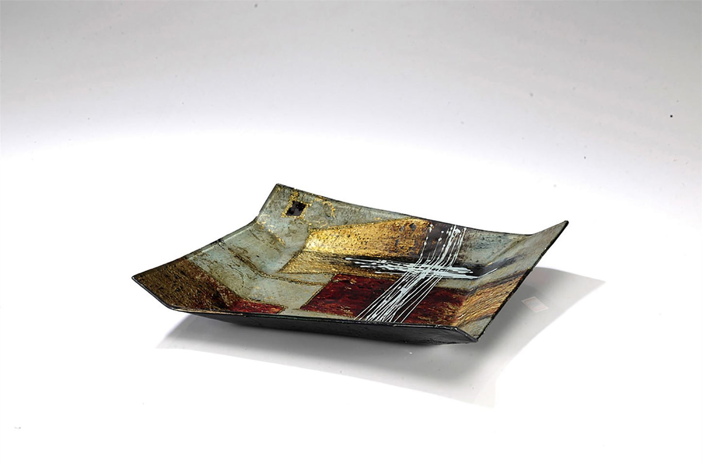 Diyas Home (DH) Aleta Glass Art 12 Inch Platter Multi-Colour Glitter