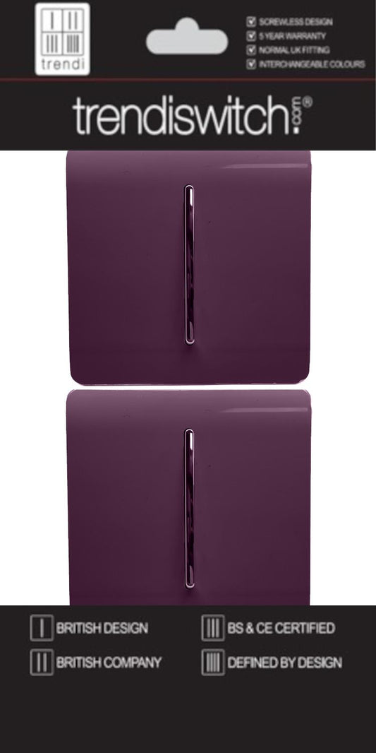 Trendi 1 Gang 2 Way 240V Screwless Artistic Modern Glossy 10 Amp Chrome Rocker Electrical Wall Light Switch in Plum Purple (2 pack)