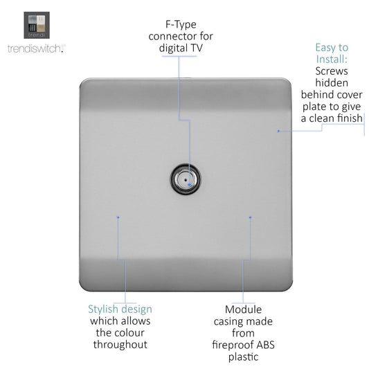 Trendi 1 Gang Artistic Modern Glossy Screwless Television Satellite Socket in Stainless Steel