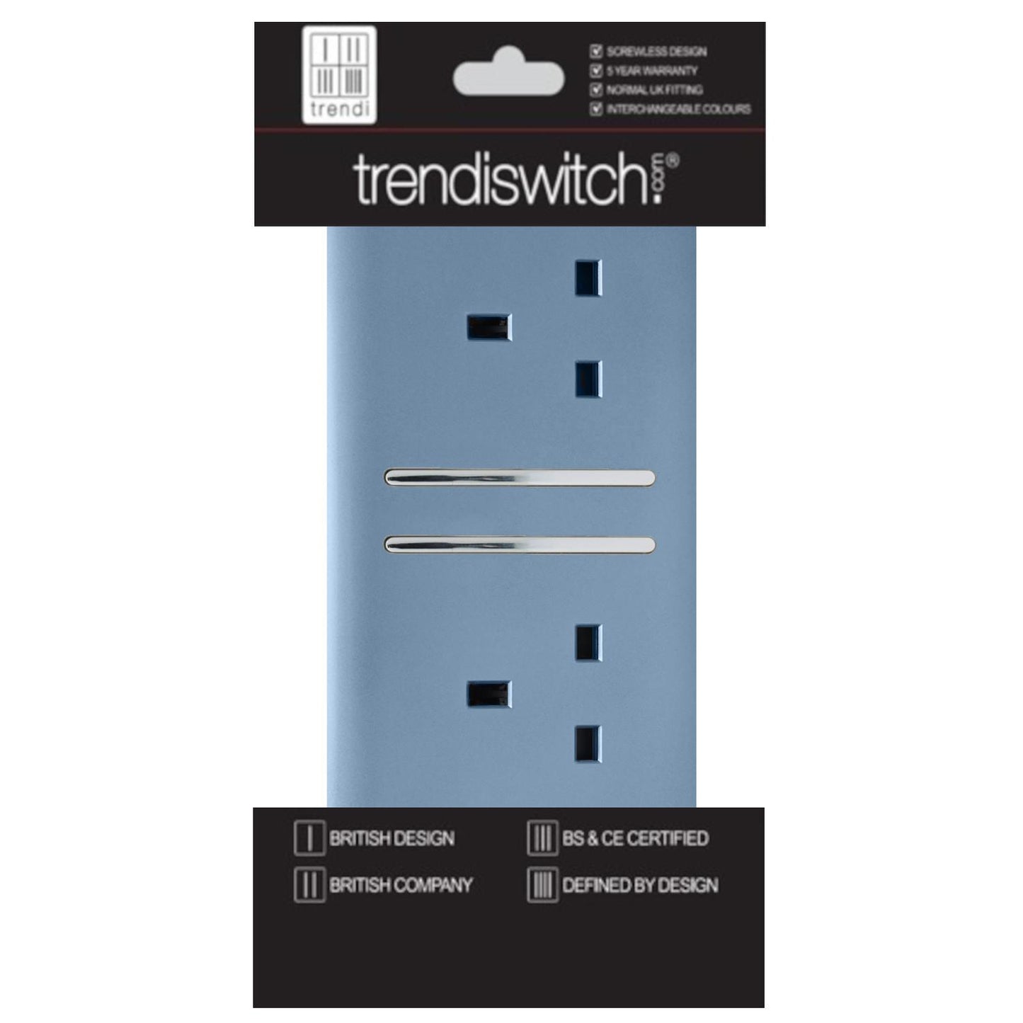 Trendi 2 Gang Artistic Modern Glossy 13 Amp Switched Plug Socket Sky (7 Pack)