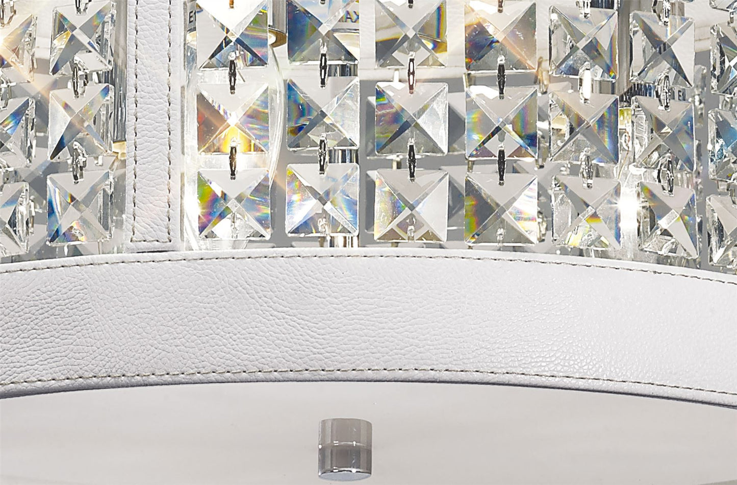 Diyas Celsa 35cm Flush 3 Light E14 Polished Chrome/White Faux Leather/Crystal Ceiling Light Fitting