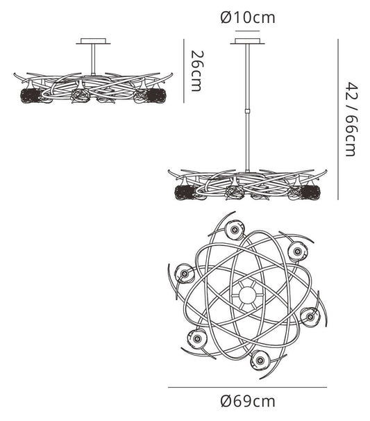 Mantra M4072 Maremagnum Telescopic Semi Flush Convertible 6 Light G9, Antique Brass
