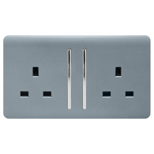 Trendi 2 Gang Artistic Modern Glossy 13 Amp Switched Plug Socket Cool Grey (7 Pack)