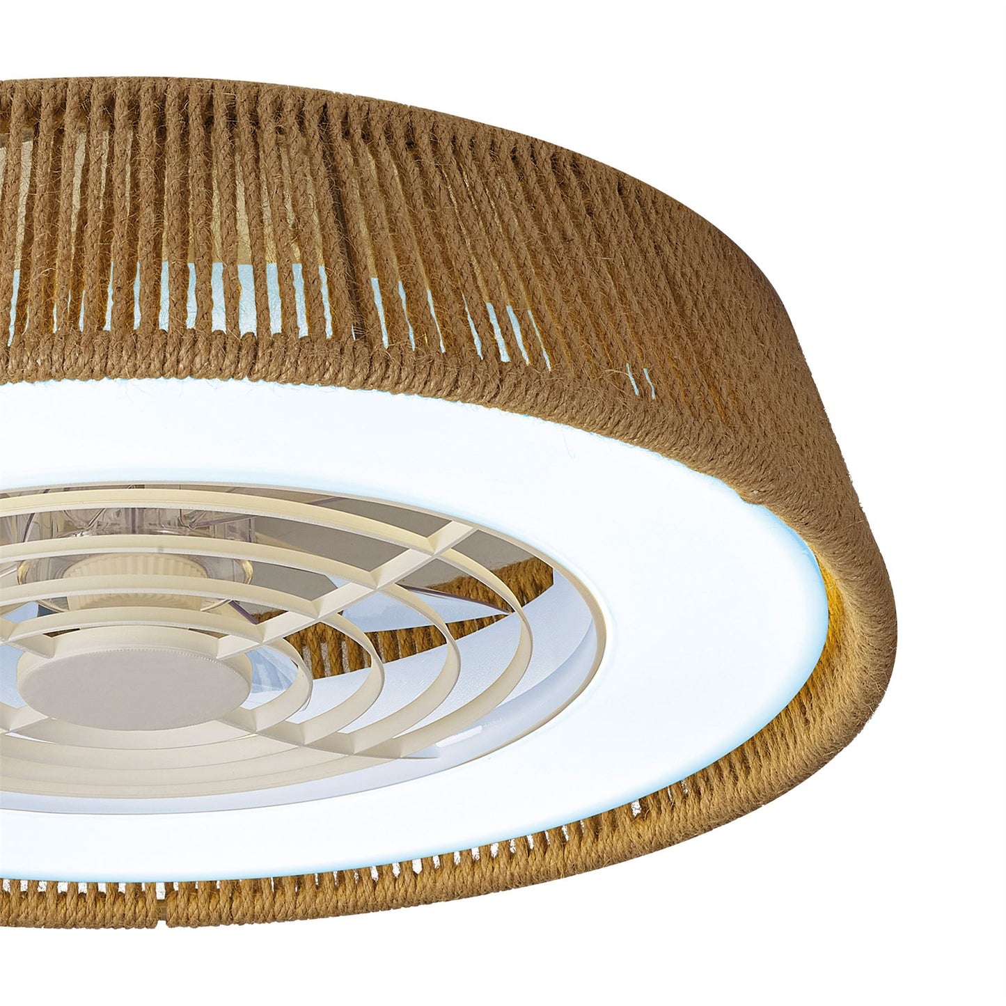 Polinesia Rope 57.5cm 55W LED Dimmable Ceiling Light With Built-In 25W DC Reversible Fan, Beige Oscu, 3800lm, 5yrs Warranty
