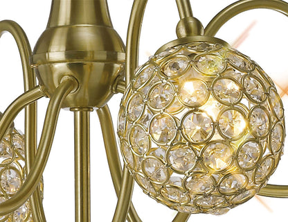 Diyas Apollo  8 Light G9 Satin Brass/Crystal Ceiling Pendant Light Fitting