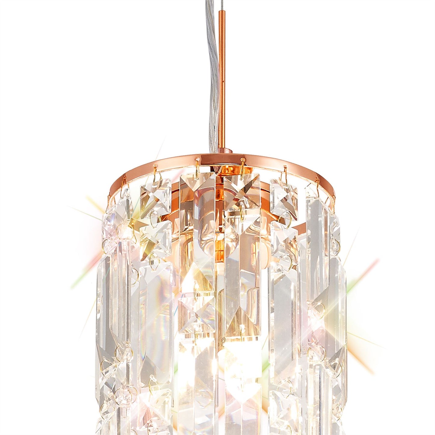 Diyas Maddison 15cm  Cylinder 2 Light G9 Rose Gold/Crystal Ceiling Pendant Light Fitting