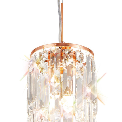 Diyas Maddison 15cm  Cylinder 2 Light G9 Rose Gold/Crystal Ceiling Pendant Light Fitting