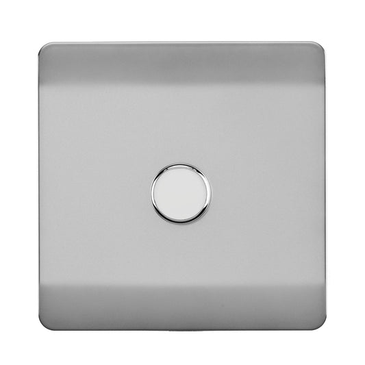 Trendi 1 Gang 2 Way 150w LED Dimmer Screwless 10 Amp Wall Light Switch in Brushed Steel - ART-LDM150WBS