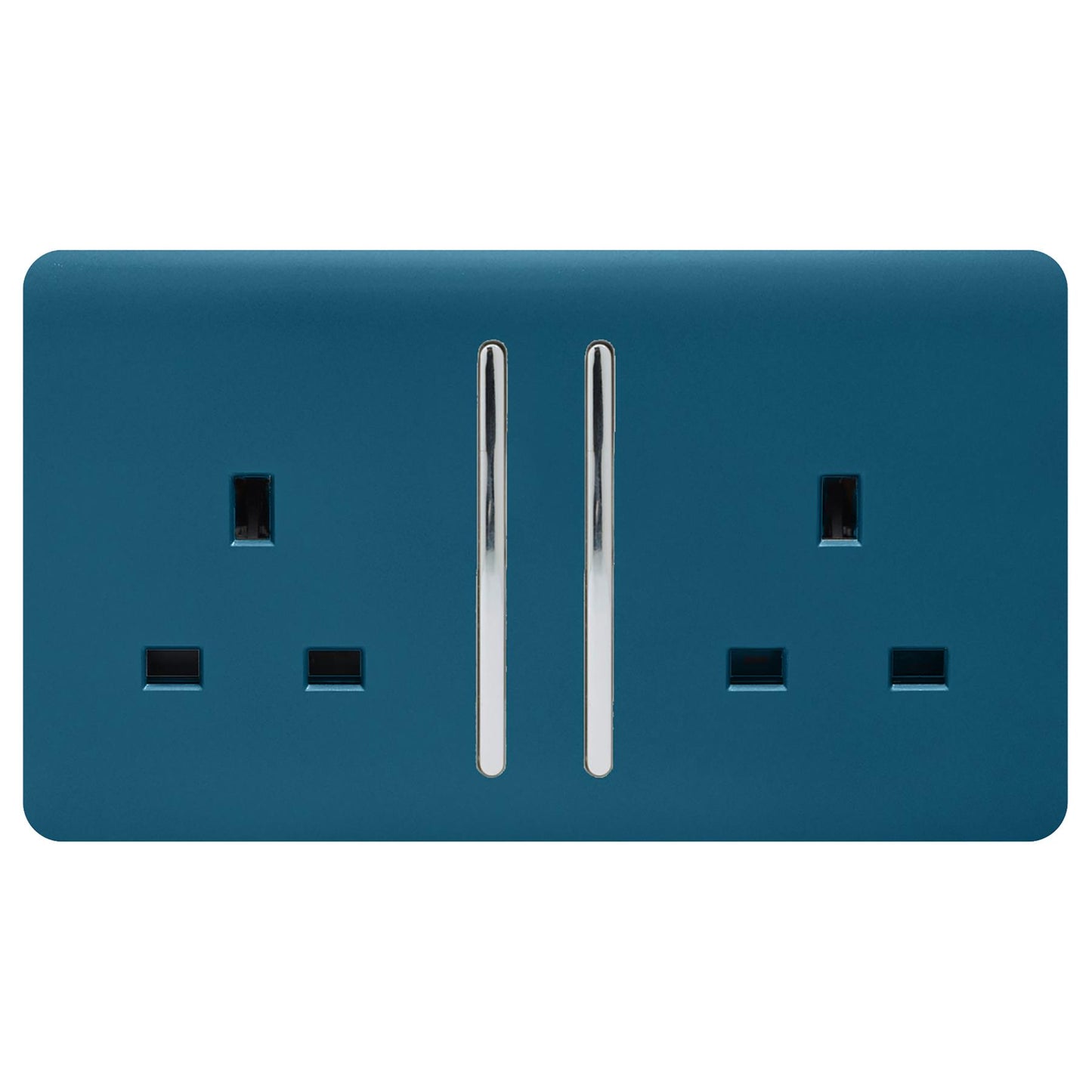 Trendi 2 Gang Artistic Modern Glossy 13 Amp Switched Plug Socket Midnight Blue (7 Pack)