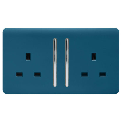 Trendi 2 Gang Artistic Modern Glossy 13 Amp Switched Plug Socket Midnight Blue (7 Pack)
