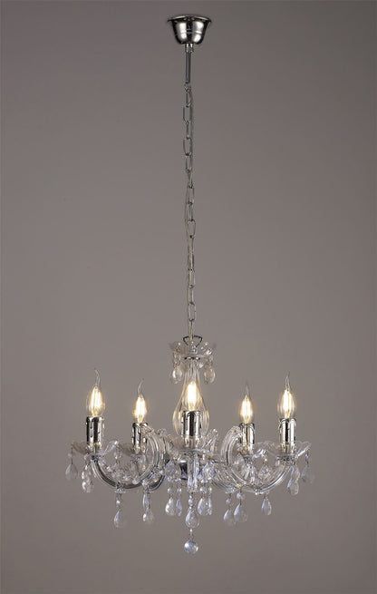 Deco Floria Chandelier with Acrylic Sconce & Acrylic Droplets 5 Light E14 Polished Chrome Finish