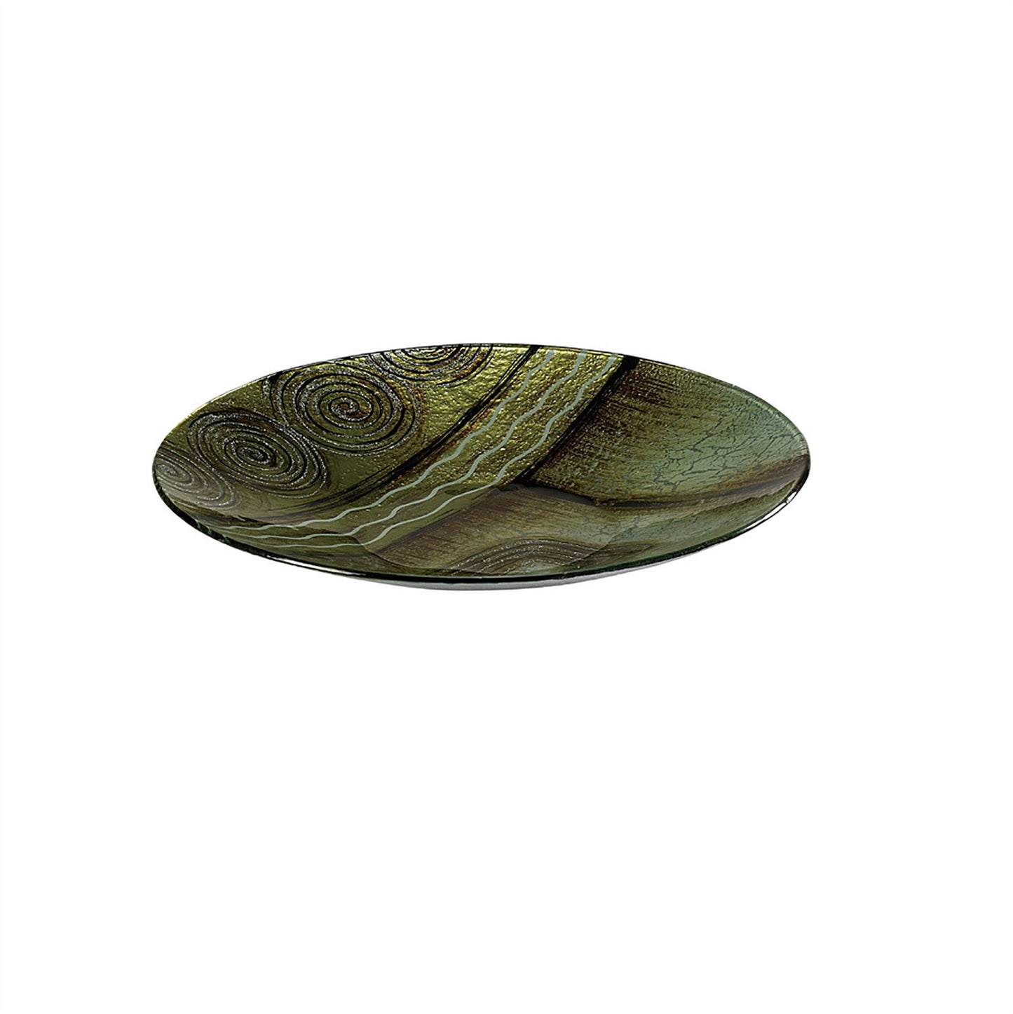Diyas Home (DH) Carina Glass Art Platter Round Green/Brown Glitter