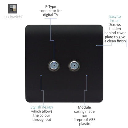 Trendi Switch 2 Gang Male F-Type Satellite Television Socket in Matt Black