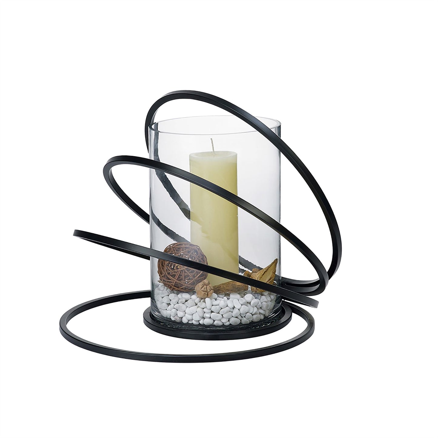 Diyas Home (DH) Oreo Candle Holder 4 Ring Large Black/Clear Glass Art