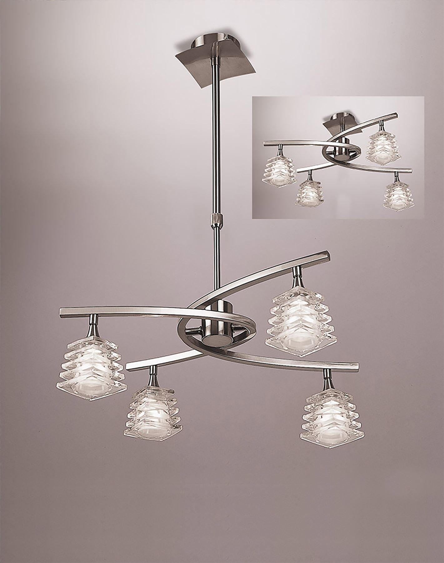 Mantra M0012 Keops Telescopic Pendant Semi Flush Convertible 4 Light G9, Satin Nickel