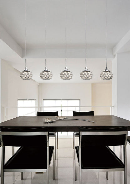 Diyas Chelsie Linear  5 Light G9 Line Polished Chrome/Clear Beaded Glass Ceiling Pendant Light Fitting