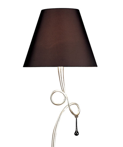 Mantra Paola Floor Lamp 1 Light E27, Silver Painted with Black Shade & Black Glass Droplets