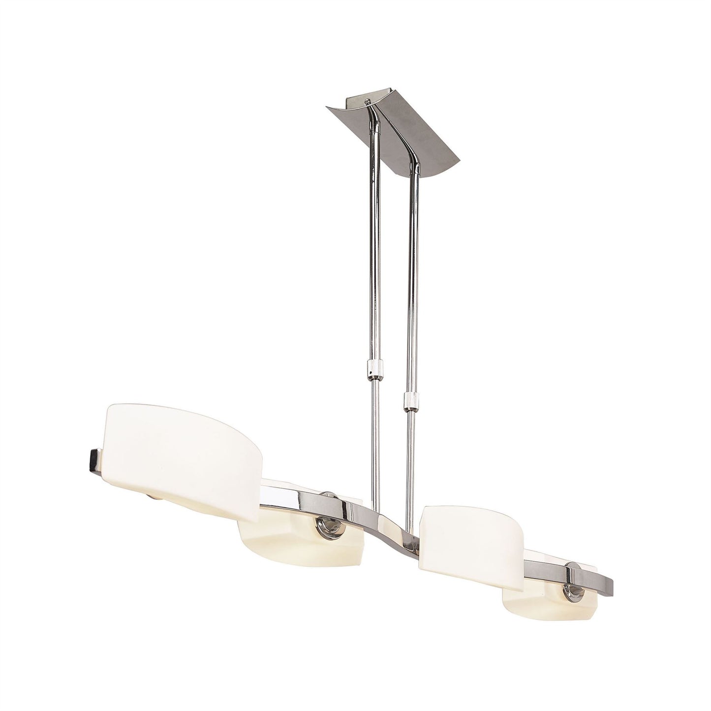 Mantra Lupa Telescopic Pendant Linear Bar 4 Light G9, Polished Chrome/Frosted White Glass