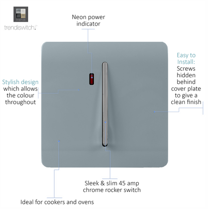 Trendi Artistic Modern Glossy 45 A Tactile Light Switch & Neon Insert Cool Grey