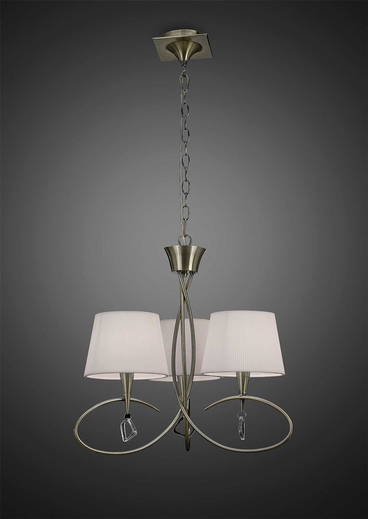 Mantra Mara 64cm Pendant 3 Light E14, Antique Brass with Ivory White Shades