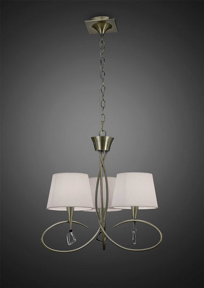 Mantra Mara 64cm Pendant 3 Light E14, Antique Brass with Ivory White Shades