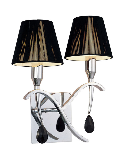 Mantra Siena Wall Light Switched 2 Light E14, Polished Chrome with Black Shades and Black Crystal